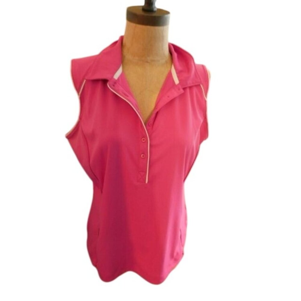 Slazenger Size L Large Pink White Ladies Golf Tennis Pickleball Top